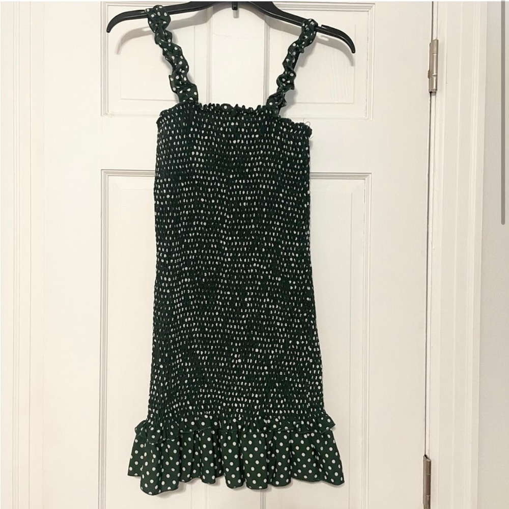 SHEIN Green and White Polka Dot Ribbed Scrunch Dress Size Small